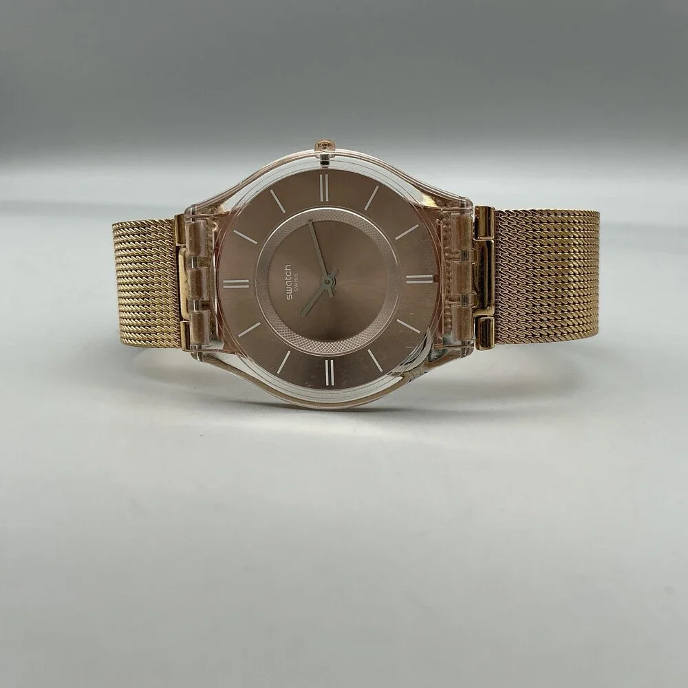 Swatch Hello Darling Womens Watch 33mm Rose Gold Tone Mesh New Battery